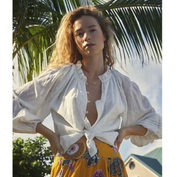 Cleobella Tops - Cleobella Anthropologie Antonia Button Peasant Blouse White Boho Small H13419